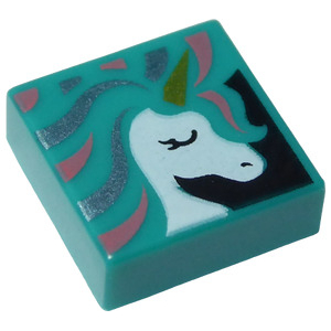 LEGO® Tile 1x1 with Groove with White Unicorn Head Gold Horn