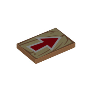 LEGO® Tile 2x3 with Red and White Arrow on Tan Gold Wood